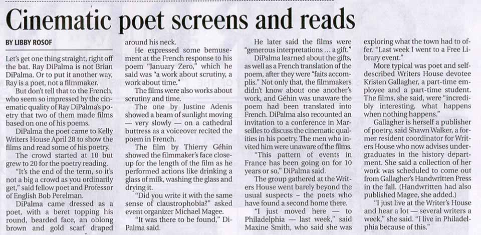 Cinematic poet screens and reads,