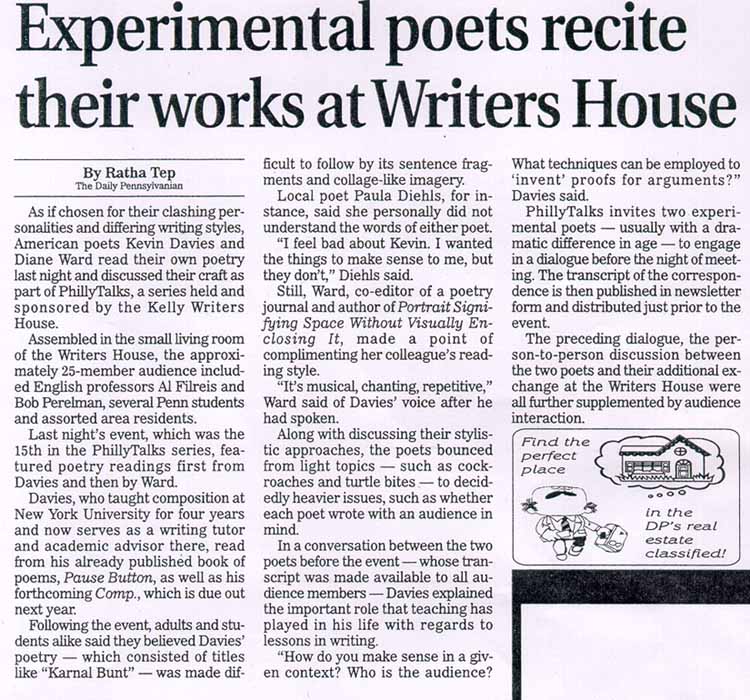 Experimental poets recite their works at Writers House