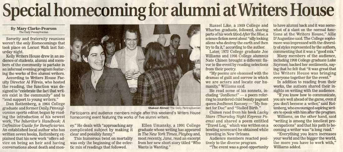 Special homecoming for alumni at Writers House