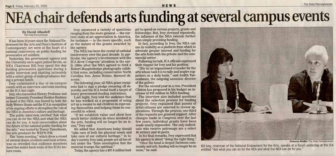 NEA chair defends arts funding at several campus events