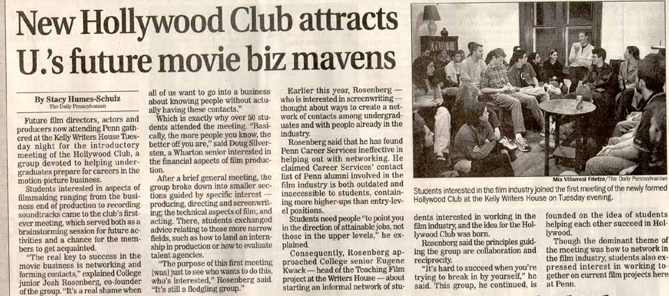 New Hollywood Club attracts U.'s future movie biz mavens