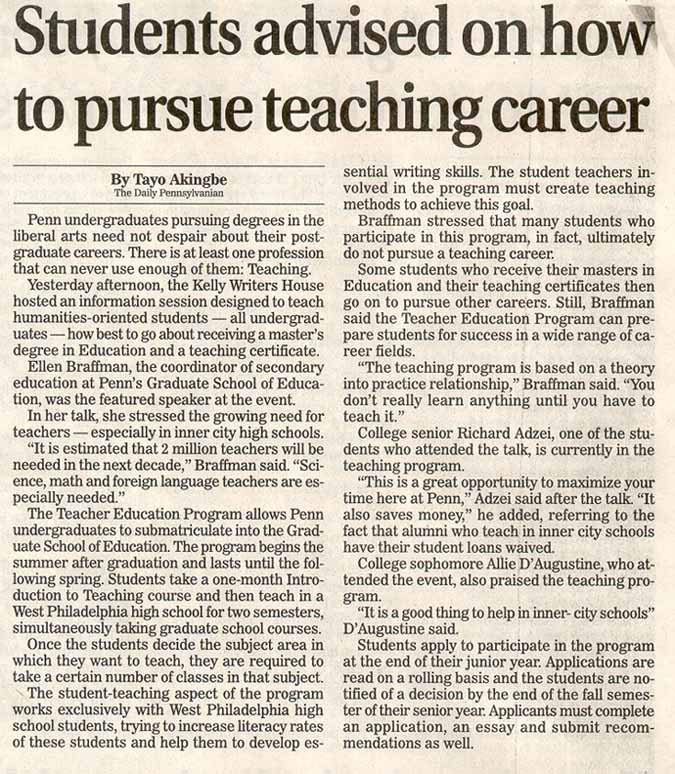 Students advised on how to pursue teaching career