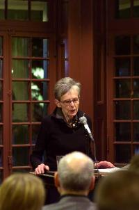 Susan Howe, a nationally-acclaimed poet, recites original poetry at a crowded room in
the Kelly Writer's House.